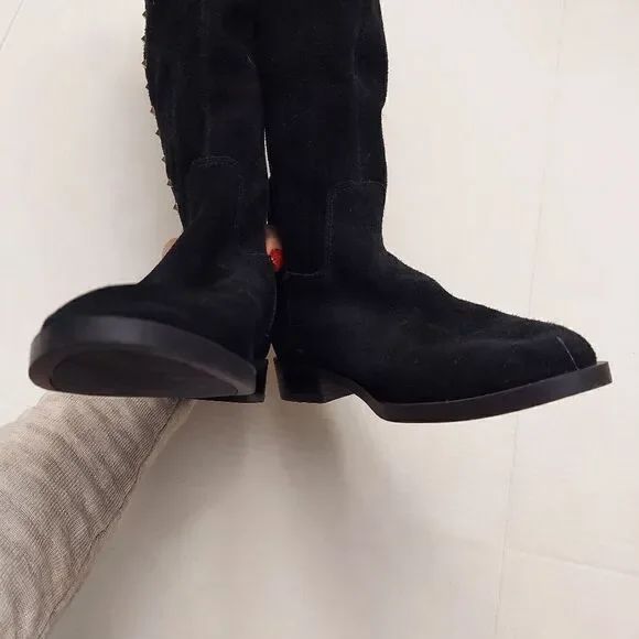 MARC FISHER Secrit Black Suede Studded  Medium Calf Tall Boots - Picture 8 of 15